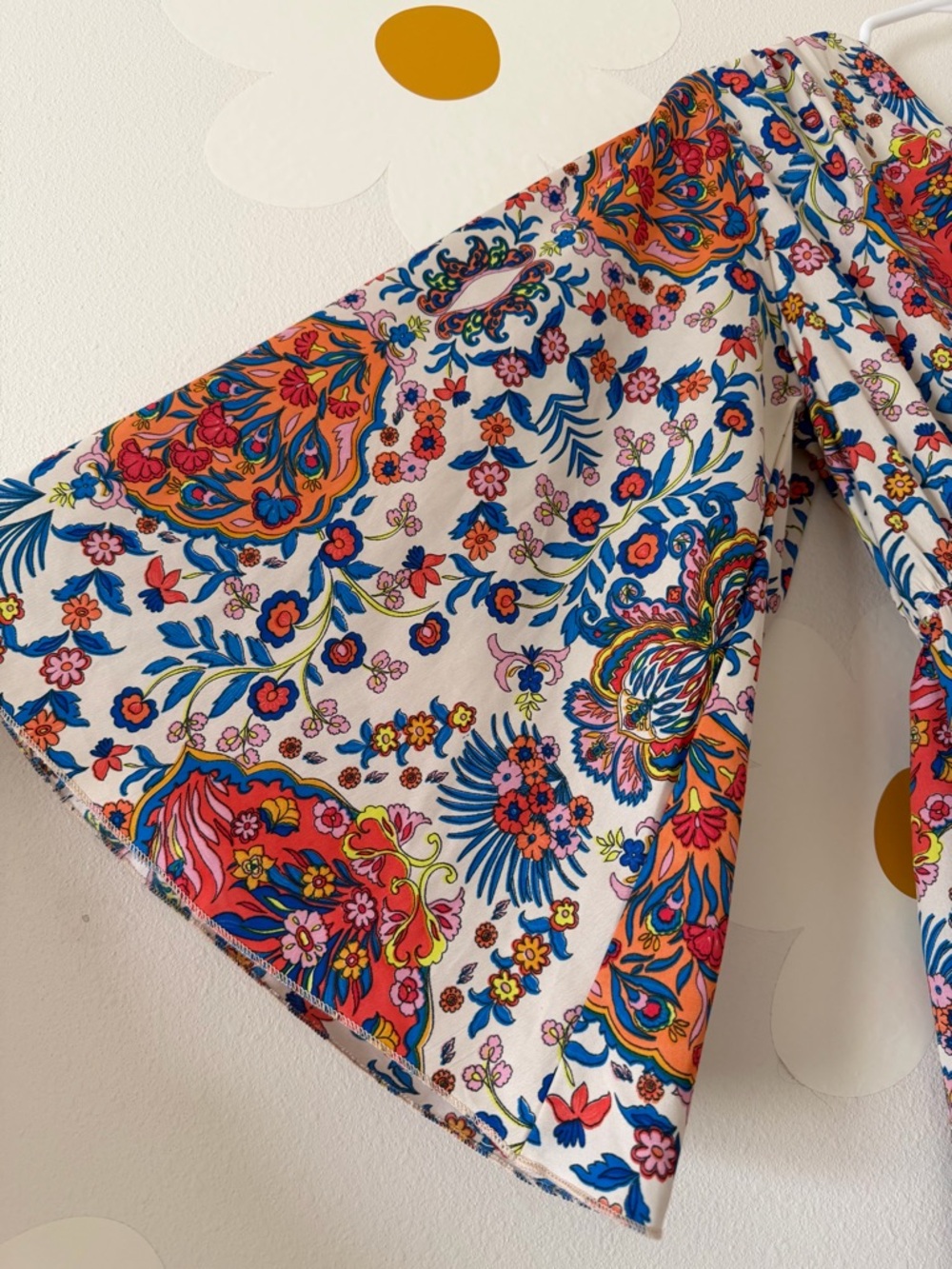 EUC Boemo Anthropologie Bell Sleeve Boho Kimono Maxi Dress Cream Multi Floral - Picture 5 of 12